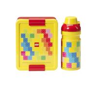 Room Copenhagen Lego Lunch Set - Brick Pattern, Fun & Functional 390ml Bottle & Lunch Box for Kids & Adults, Dishwasher Safe, for Meals on The Go, Yellow and Red