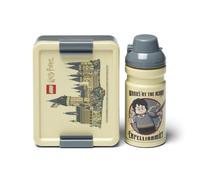 Room Copenhagen Lego Lunch Set - Harry Potter Hogwarts Design, 390ml Bottle & Lunch Box for Kids & Adults, Dishwasher Safe, Perfect for Meals on The Go, Beige & Grey