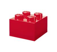 Room Copenhagen LEGO Storage Brick 4 Knobs – Stackable Plastic Box with Lid, Translucent Red