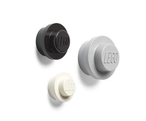 Room Copenhagen, Lego Wall Hanger Set - Decorative Playroom Utility Hooks - Black/White/Grey