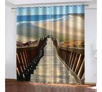 Room Darkening Curtain Stairs to the sea Print Blackout Curtain for Bedroom for Kids Boys Girls Thermal Curtain 3D Blackout Drapes size:2X W66 inchx L72 inch