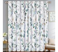 Room Darkening Curtains Simple Floral 2 Panels For Living Room Thermal Insulated Blackout Drapes With Watercolor Pastoral For Bedroom, Grommet Top (W34"Xl45", Blue Green)