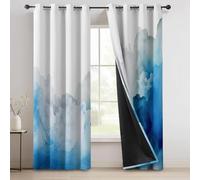 Room Darkening Curtains W 66" x L 72" (2 Panels), Mist Patterns, Thermal Eyelet Drapes for Standard Bedroom and Lounge, Blue White