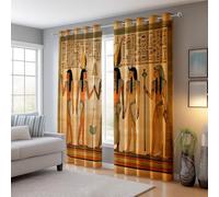 Room Darkening Curtains W 66" x L 72" (2 Panels), Retro Egyptian Character, Thermal Eyelet Drapes for Lounge and Bedroom, Light Brown