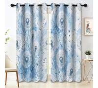 Room Darkening Curtains, Watercolor Floral Curtain for Bedroom | Nature Wild Grass Blending 2 Panels Thermal Insulated Eyelet Window Drapes, White Blue Noise Reducing Curtain, 46 x 54 Inch