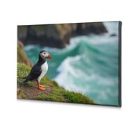Room Decor A Puffin Stands On A Grassy Cliff Overlooking The Ocean. Canvas Decorative Picture Spring Decor Easter Decorations(40x60cm)