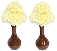 Room Decor by Flourish - MATCHING PAIR of Vases with Artificial Flowers - Brown and Cream - Perfect for Home Decor, Living Room, Bedroom or Bathroom Ornament.