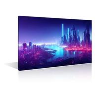 Room Decor Cityscape of Cyberpunk City at Night Artwork Pictures Paintings for Living Room 1 Panel Cyberpunk Style Neon Canvas Wall Art Posters & Prints Modern Giclee Framed Ready to Hang, (12"Wx18"H)