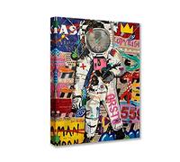 Room Decor Paintings Street Graffiti Picture 1 Panel Canvas Abstract Astronaut Wall Art Colorful Modern Artwork Home Decor for Living Room Giclee Framed Gallery-wrapped Ready to Hang 12x16inch