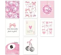Room Decor, Pink Wall Art DWUENT Aesthetic Canvas Prints Set, Sweet Pink Bow & Disco Ball Posters for Girls Bedroom, Teen Girl Room Decor, 8x10in Unframed (Set of 8)