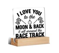 Room Decor - Racing Checkered Flags Decor Gifts for Boy Kids, Bedroom Decor, I Love You To The Moon And Back And All Around The Race Track Acrylic Bedroom Home Signs Decorations 4 x 4 Inches