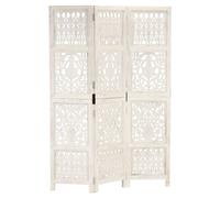 Room Divider 120x165 cm White Mango Wood & MDF Hand-Carved 3-Panel Screen New