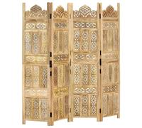 Room Divider 160x165cm Light Brown Solid Mango Wood Hand Carved Folding Classic