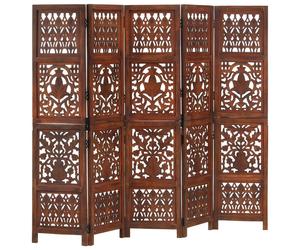 Room Divider 200x165 cm Brown Solid Mango Wood & MDF Hand Carved Folding Screen