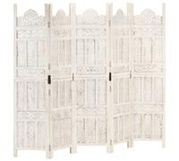 Room Divider 200x165 cm White Mango Wood & MDF Hand-Carved 5-Panel Screen Decor
