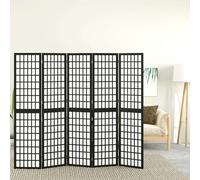 Room Divider 200x170cm Black Solid Fir Wood Shoji Rice Paper Foldable Privacy