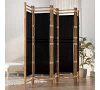 Room Divider 200x180cm Black Bamboo & Canvas Foldable 5-Panel Privacy Screen, US