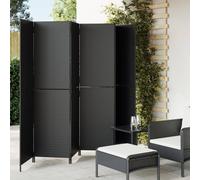 Room Divider 3-panel 147x180cm Black poly rattan folding screen steel frame home