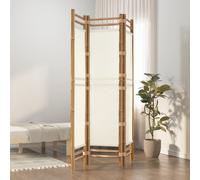 Room divider 3-panel bamboo & cream white canvas 120 x 180 cm foldable for home