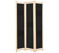 Room Divider 3-Panel Black 120x170cm Fabric on Solid Fir Wood Frame Freestanding