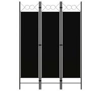 Room Divider 3-Panel Black 120x180cm Fabric Screen Iron Frame Folding Circle Top