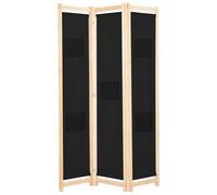 Room Divider 3-Panel Black Fabric & Solid Fir Wood 120x170x4cm Folding Screen UK
