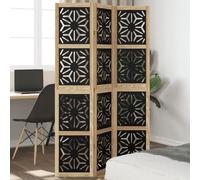 Room Divider 3-Panel Brown/Black Solid Paulownia & Engineered Wood 105-110x180cm