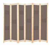 Room Divider 3-Panel Brown Fabric on Solid Fir Wood Frame 240x170x4 cm Portable.