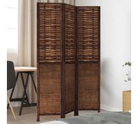 Room Divider 3-Panel Dark Brown Bamboo & Paulownia Burnt Look Fold 105-110x180cm