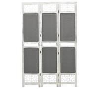 Room Divider 3-Panel Folding Grey/White 105x165cm Paulownia MDF Portable Fabric