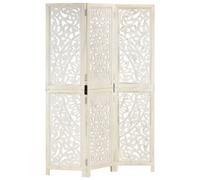 Room Divider 3-Panel Hand Carved Mango Wood & MDF Elegant White Wash 120x165 cm