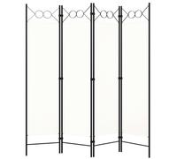 Room Divider 3-Panel White Fabric Powder-Coated Iron Slim 160x180 cm Circle Top
