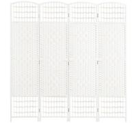 Room Divider 4-Panel 170cm H x160cm L White Wooden Frame Woven Cotton Panels Now