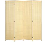 Room Divider 4-Panel 180x180cm Natural Bamboo Cotton Panels Wooden Frame Privacy