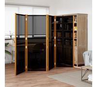 Room Divider 4-Panel Black Acacia Wood & Textilene Foldable Outdoor 280x180 cm.