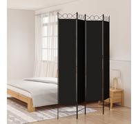 Room Divider 4-Panel Black Fabric Iron Frame Foldable Privacy Screen 160x220cm