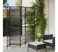 Room Divider 4-Panel Black Poly Rattan Folding Screen 196x180cm Slim Steel Frame