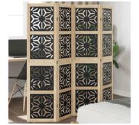 Room Divider 4-Panel Brown and Black Paulownia Wood 40x160 cm Geometric Screen