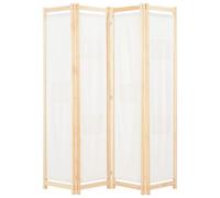 Room Divider 4-Panel Cream Cotton/Poly Fabric on Solid Fir Wood Home 160x170x4cm