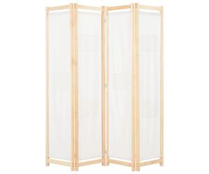 Room Divider 4-Panel Cream Cotton/Poly Fabric on Solid Fir Wood Home 160x170x4cm
