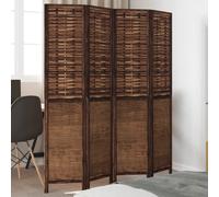 Room Divider 4-Panel Dark Brown Burnt Bamboo & Paulownia Wood 140-145x180cm 16mm