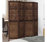 Room Divider 4-Panel Dark Brown Paulownia & Bamboo 140-145x160cm Burnt Foldable