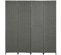 Room Divider 4-Panel Grey Wicker Effect Wood Frame 169.5x159.5cm Privacy Screen