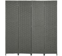 Room Divider 4-Panel Grey Wicker Effect Wood Frame 169.5x159.5cm Privacy Screen