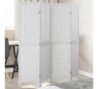 Room Divider 4-Panel White Bamboo & Paulownia Wood 140-145x160cm Folding Indoor