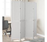 Room Divider 4-Panel White Bamboo Paulownia Wood 140-145x180cm Folding Screen.