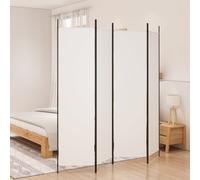 Room Divider 4-Panel White Fabric & Iron Foldable Privacy Screen 150x200cm Home