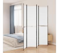 Room Divider 4-Panel White Fabric Iron Frame Foldable 200x220cm Privacy Screen X