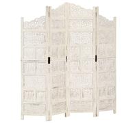 Room Divider 4-Panel White Hand-Carved Mango Wood & MDF 160x165cm Folding Screen