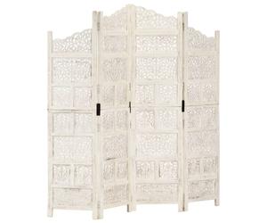 Room Divider 4-Panel White Hand-Carved Mango Wood & MDF 160x165cm Folding Screen